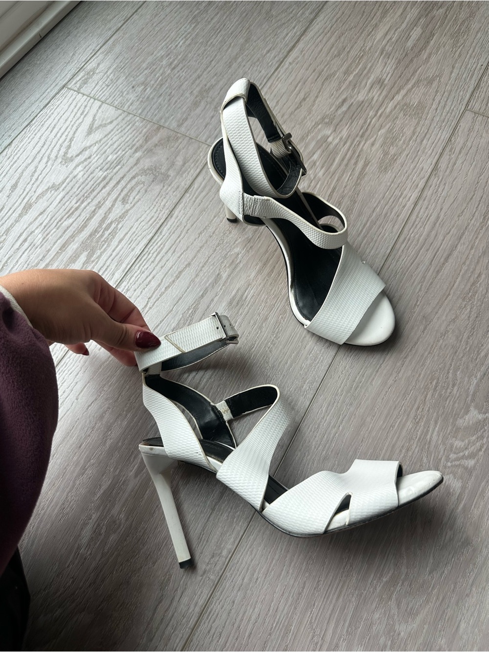 Gianni Bini White Textured Strappy High Heel Sandals
